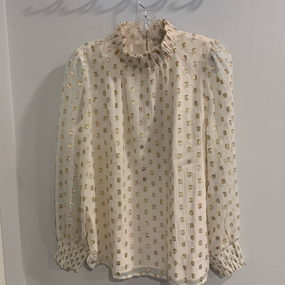 LOFT Cream Ruffled Bib Collar Blouse - Picture 8 of 10